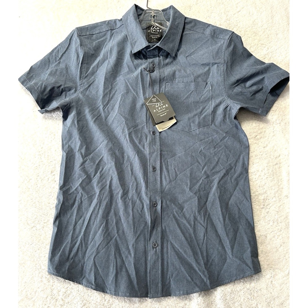 Alpine Designs Men's Cascade Woven Vintage Indigo Heather Small Shirt (F5)